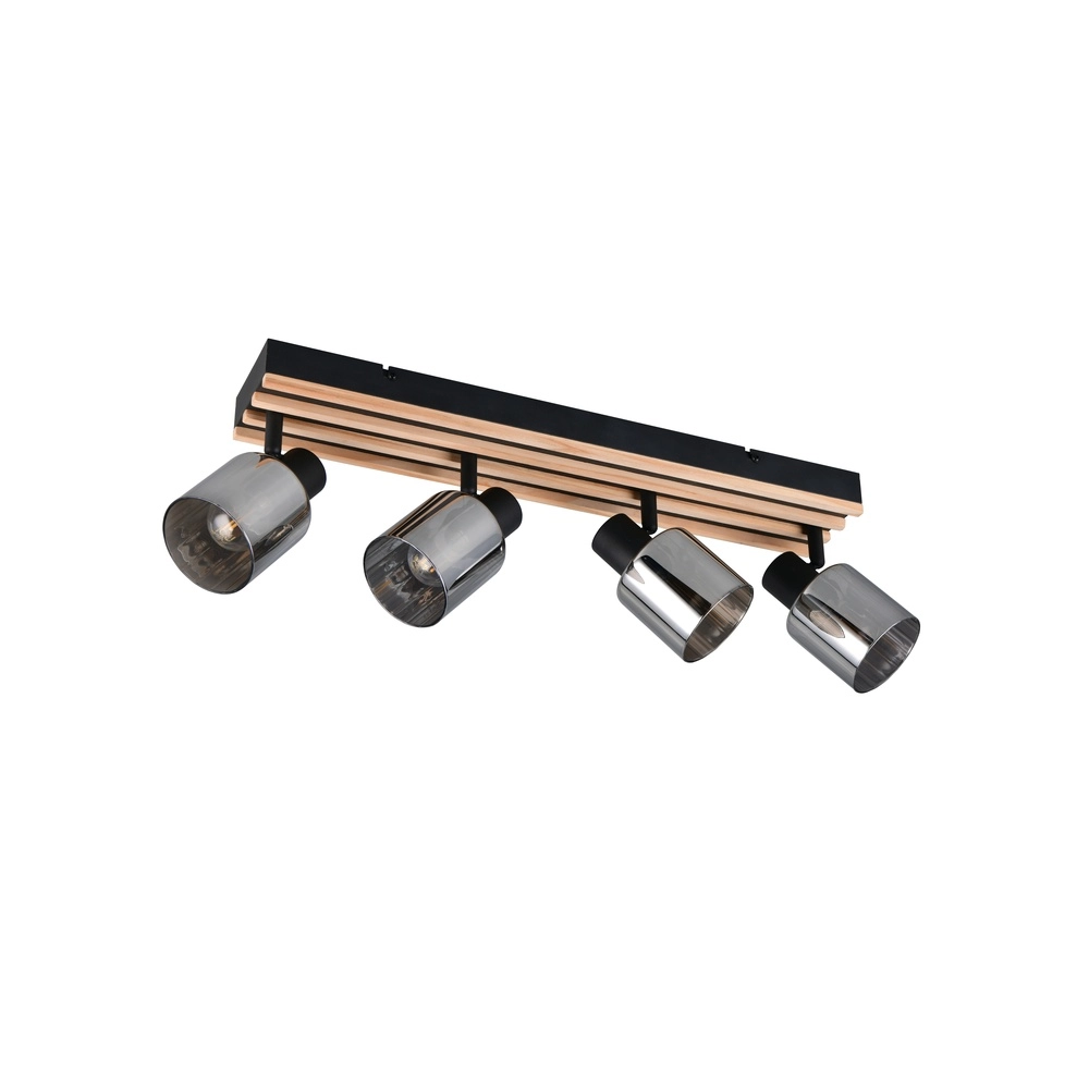 Ceiling lamp 4-lights Travia black with wood Trio 4017807682618