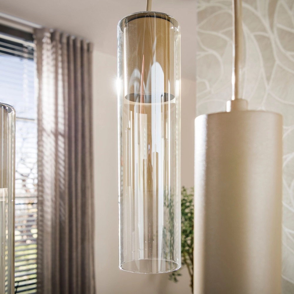 Strakke hanglamp Lungo zand bruin 7-lichts Lyora 8716803514898