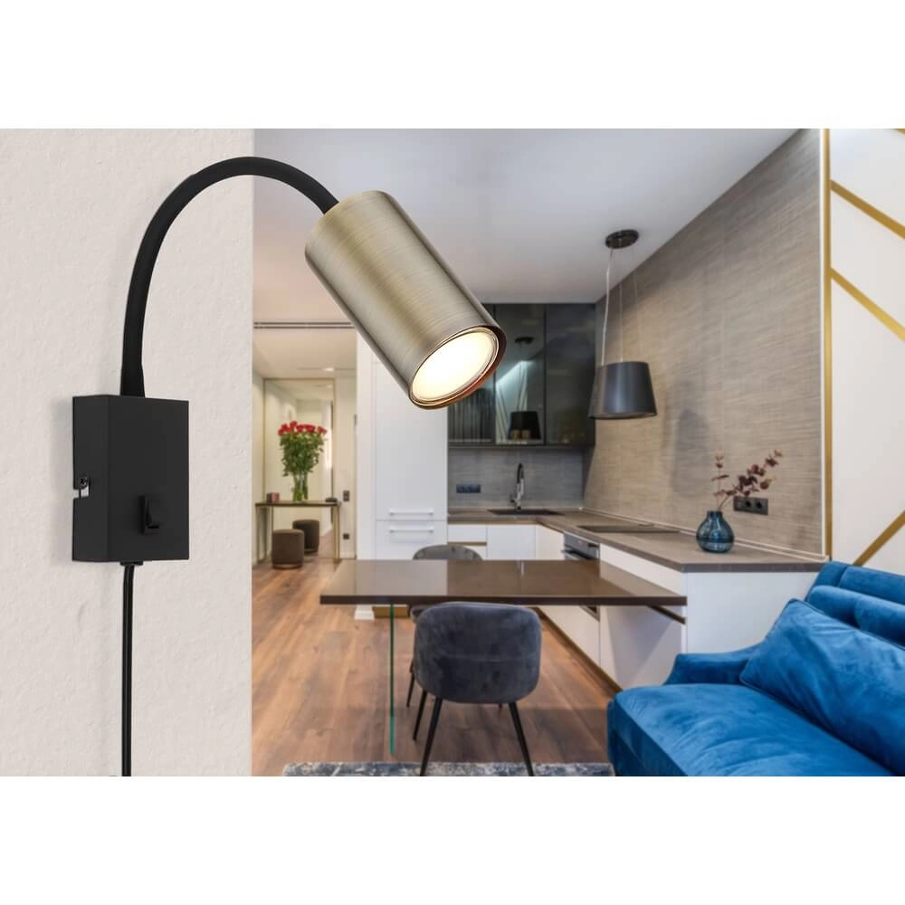 Black wall lamp Robby with brass Globo 9007371440009