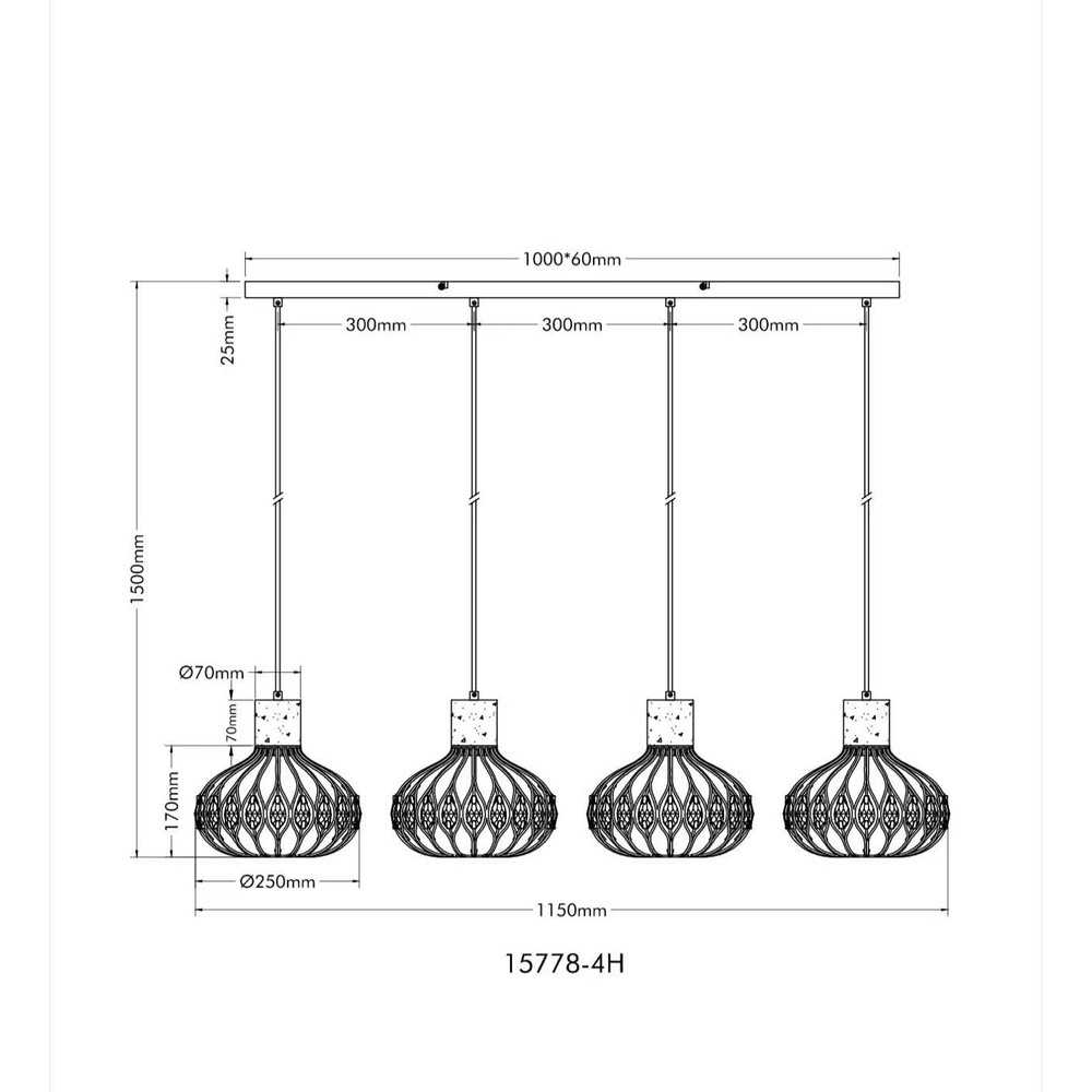 4-light pendant lamp Dorthy Country Black Globo 9007371572069