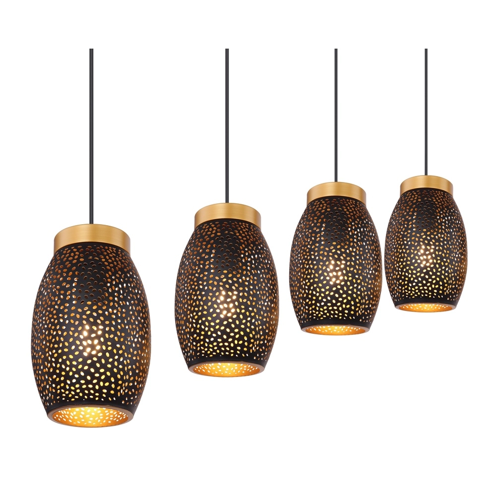 4-light pendant lamp Narri black with gold - small holes Globo 9007371392667