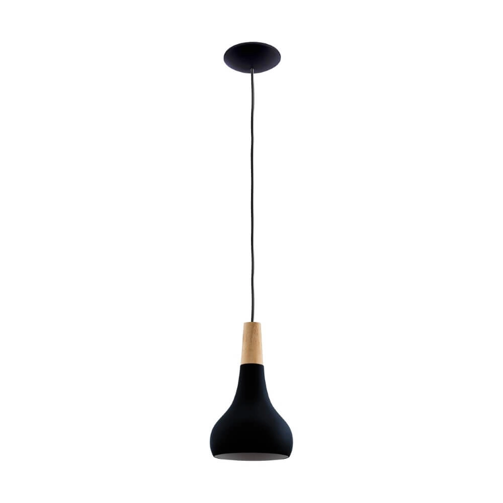 Black hanging lamp Sabinar Ø 18cm with wood Eglo 9008606235773