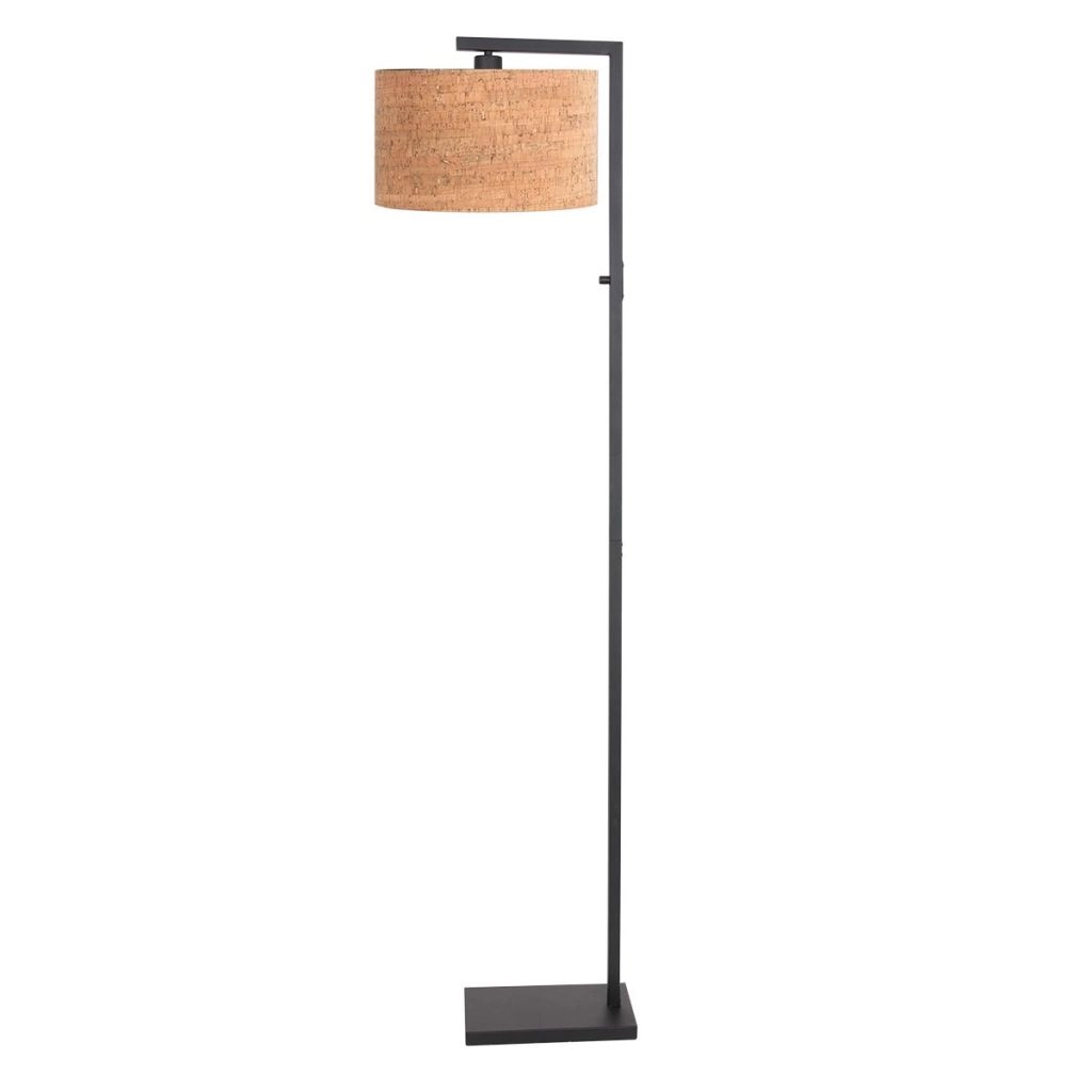 Black floor lamp Stang with cork cap Ø30cm
