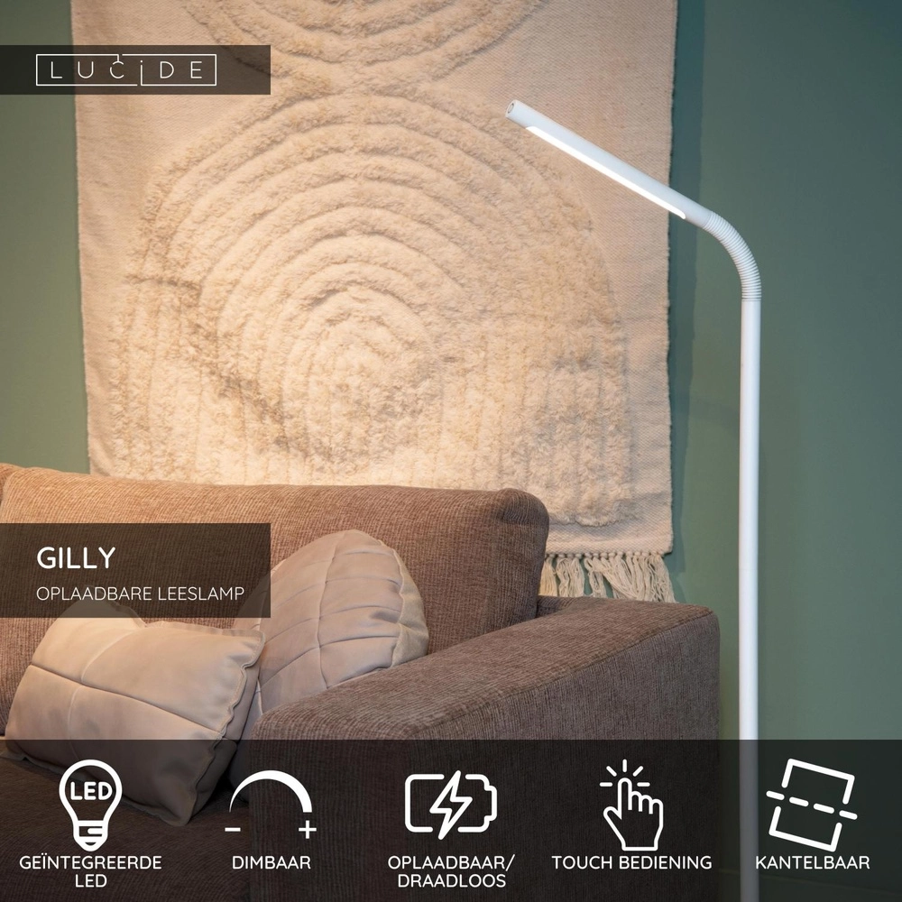 Rechargeable reading lamp Gilly white Lucide 5411212361196