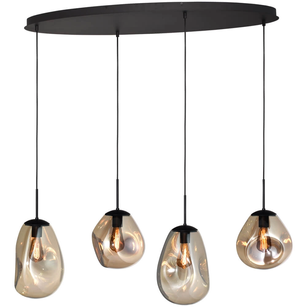 Hanging lamp Lava Oval 4x gold glass