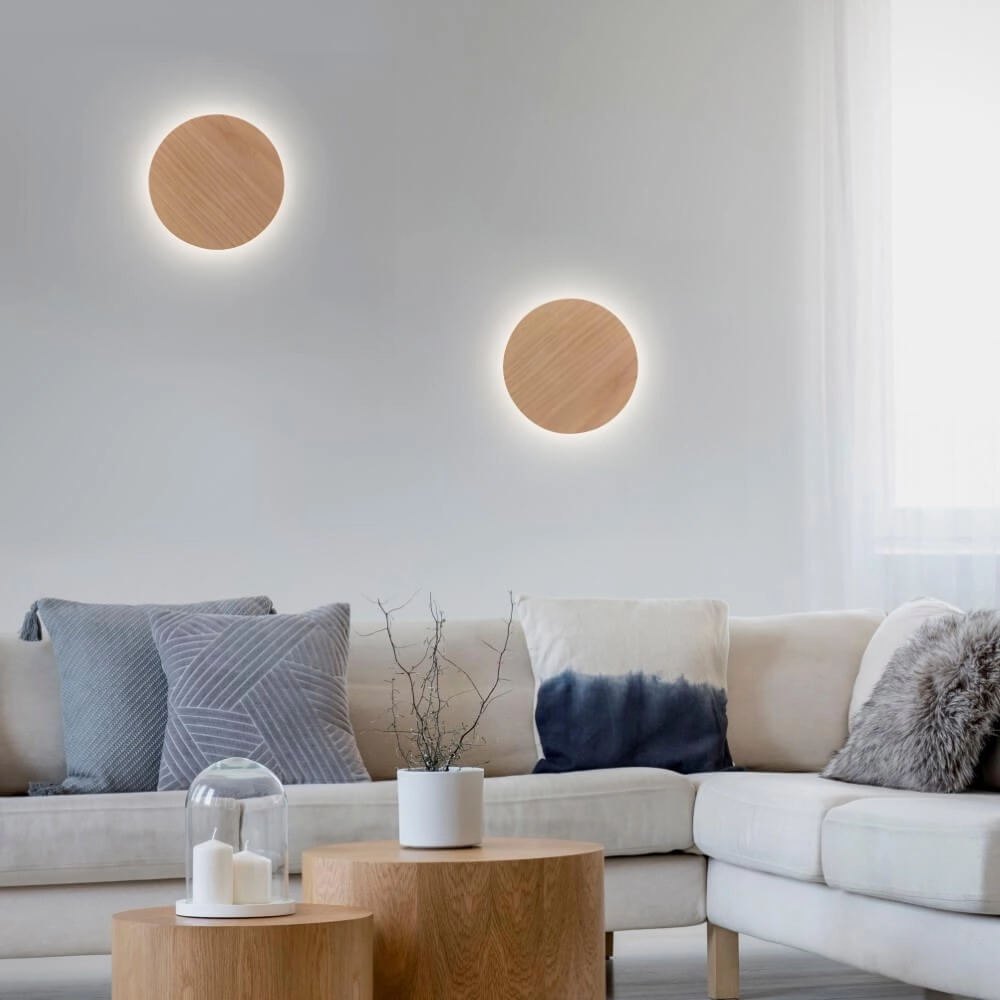 Design wall lamp Akku Puntua Ø 18cm wood Paul Neuhaus 4012248375785