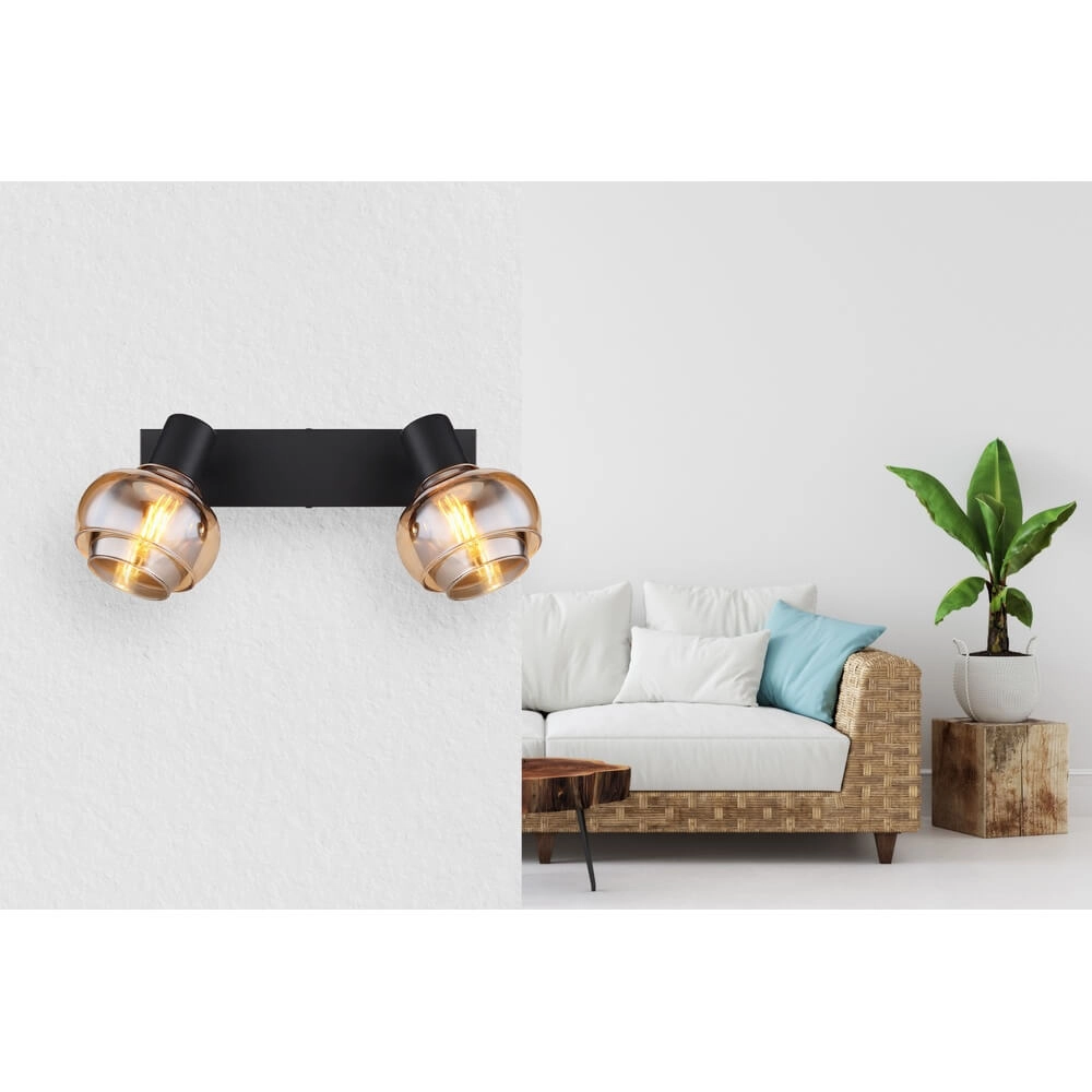 Black ceiling lamp Tokki 2-light amber smoke glass Globo 9007371455027