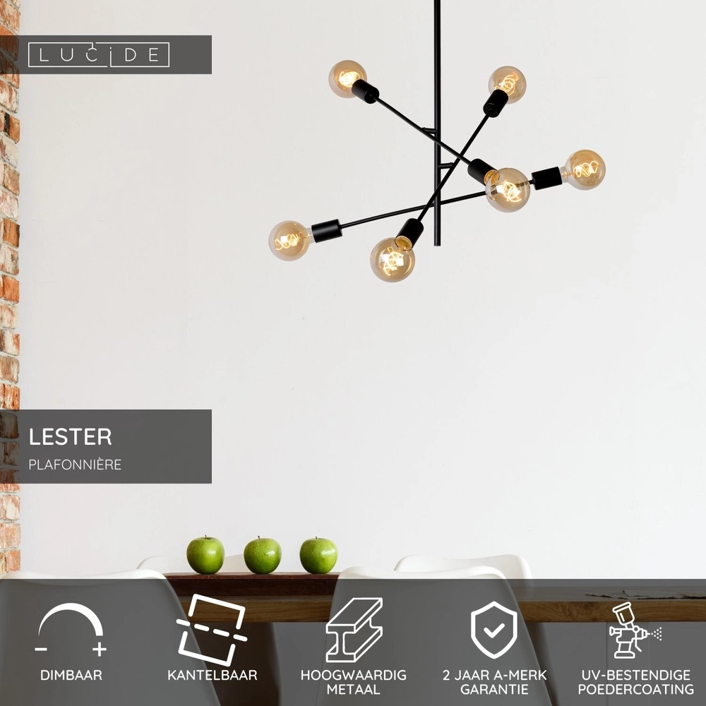 Ceiling lamp Lester black 6-lights Lucide 5411212211033