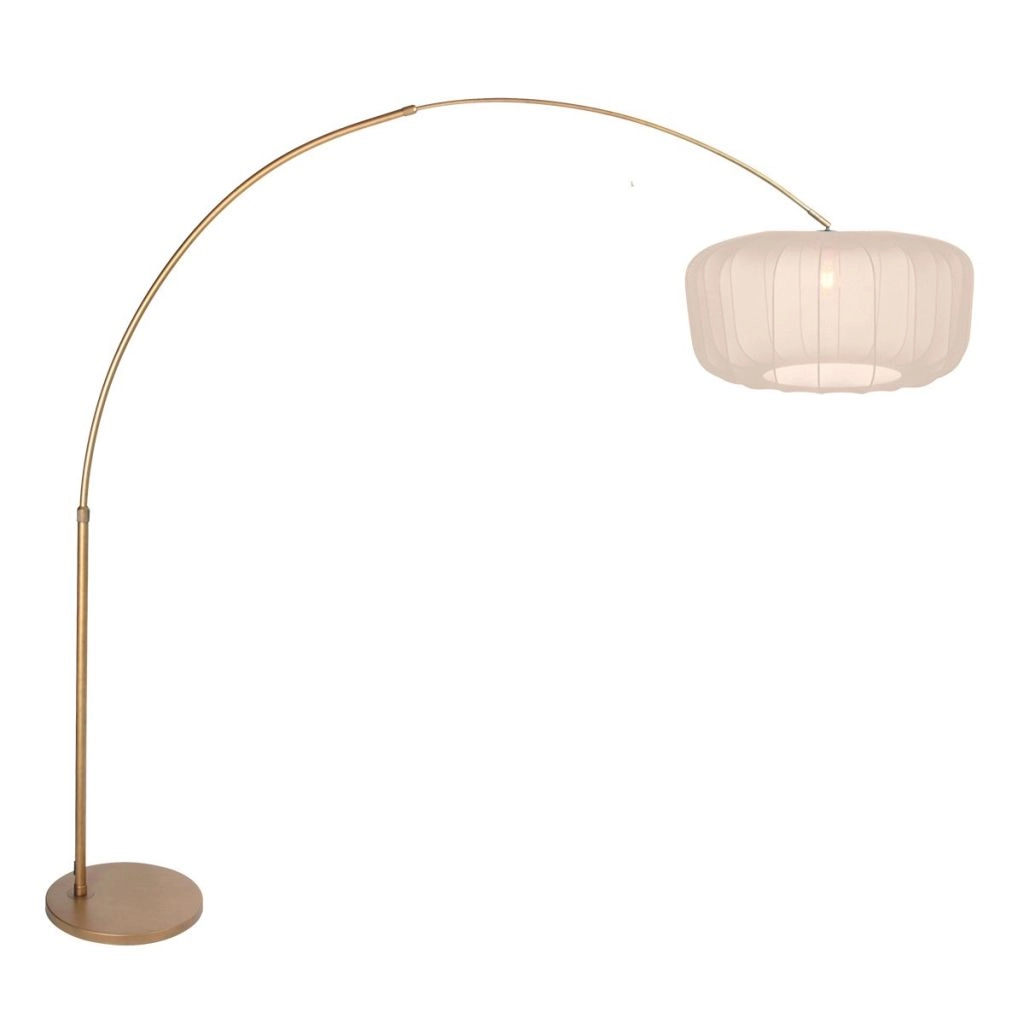 Bronze arc lamp Vela Lino with cream shade Ø60cm