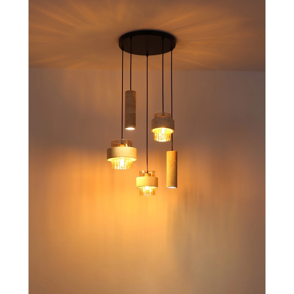 5-light pendant lamp Daren black with marble Globo 9007371580668