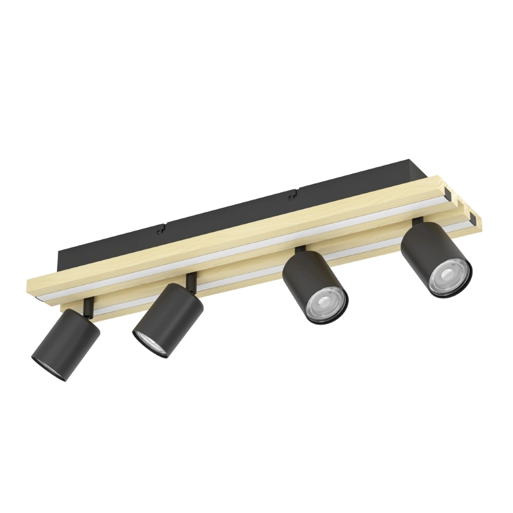 Ceiling lamp 4-lights Gesteira black with wood