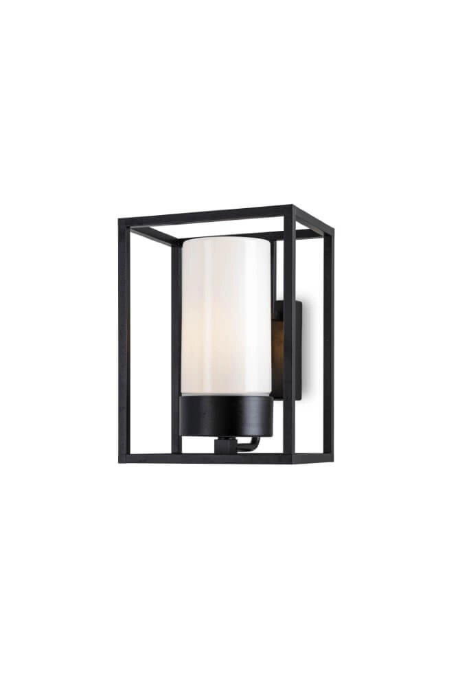 Black wall lamp Cubic3 white glass