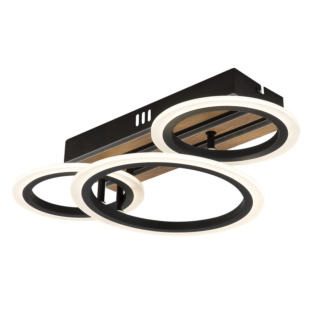 Ceiling lamp Blevins Black with wood 3 rings Globo 9007371575169