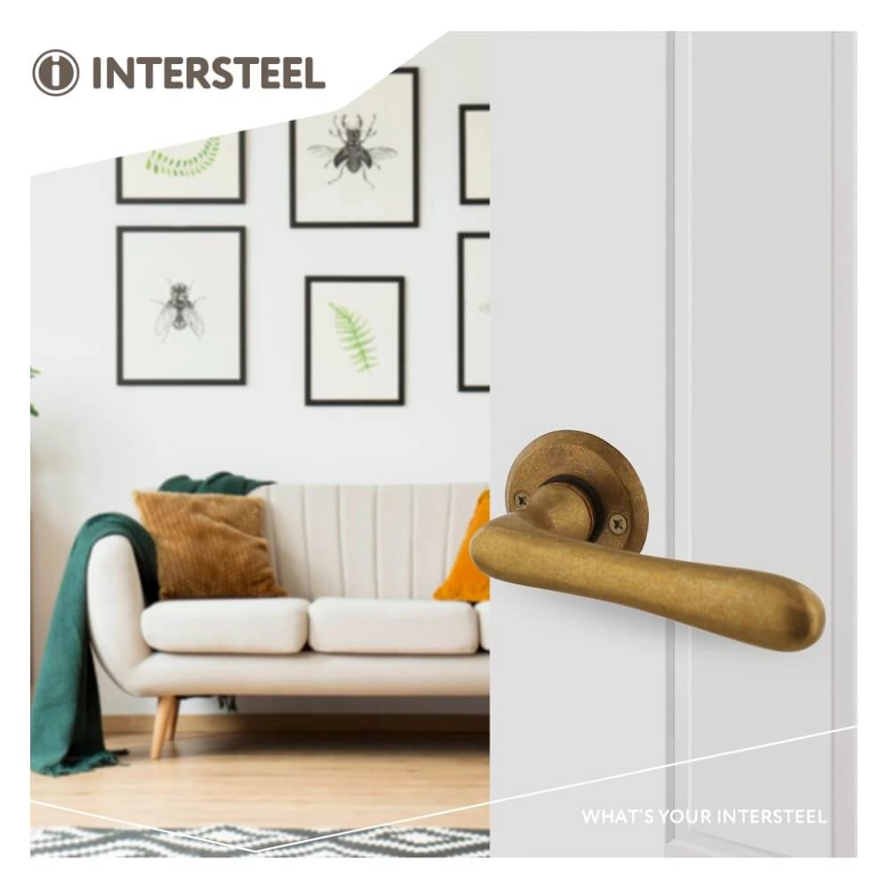 Door handle Trento round rosette brass tumbled Intersteel 8714186556702
