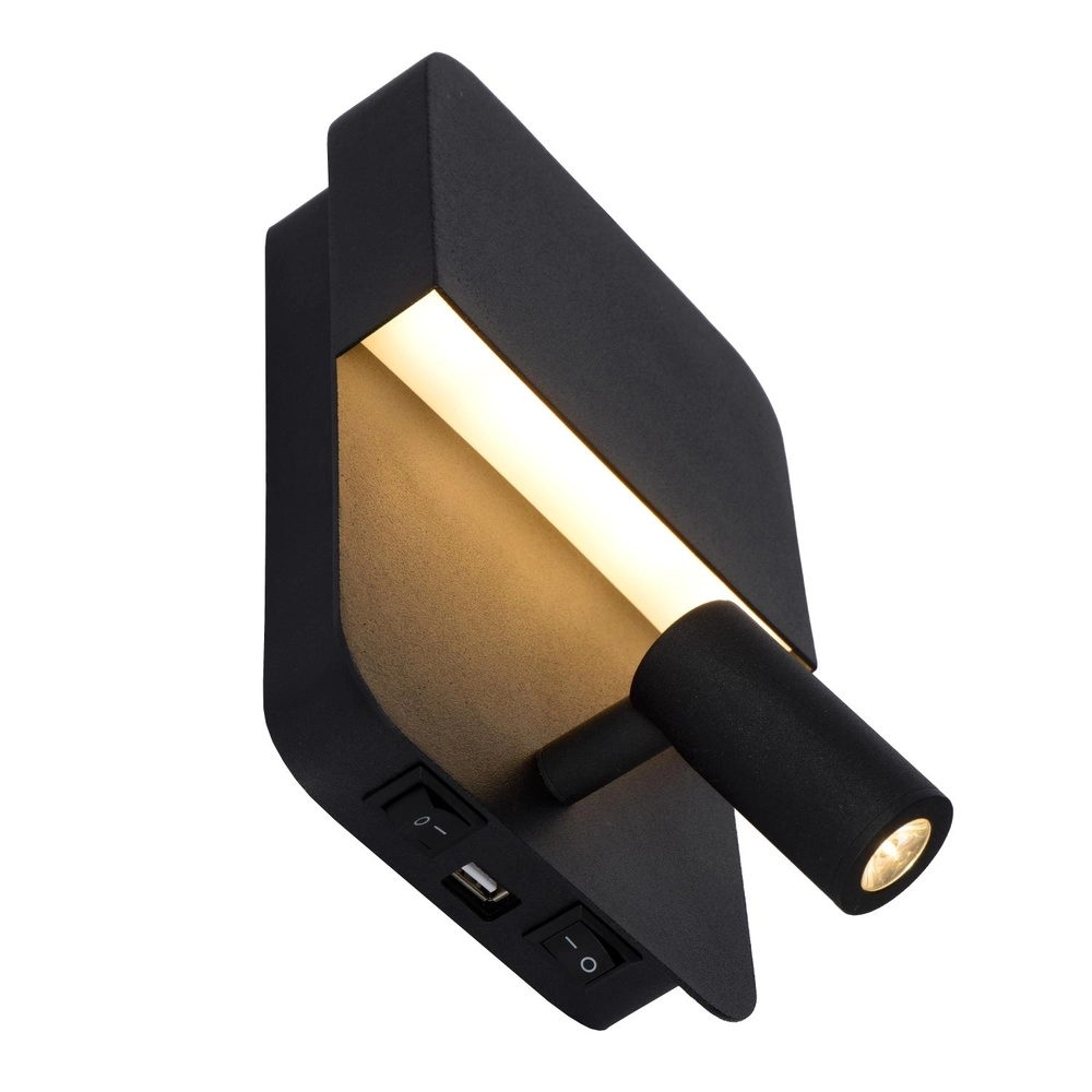 Bedside lamp Boxer black with USB charging point Lucide 5411212791535