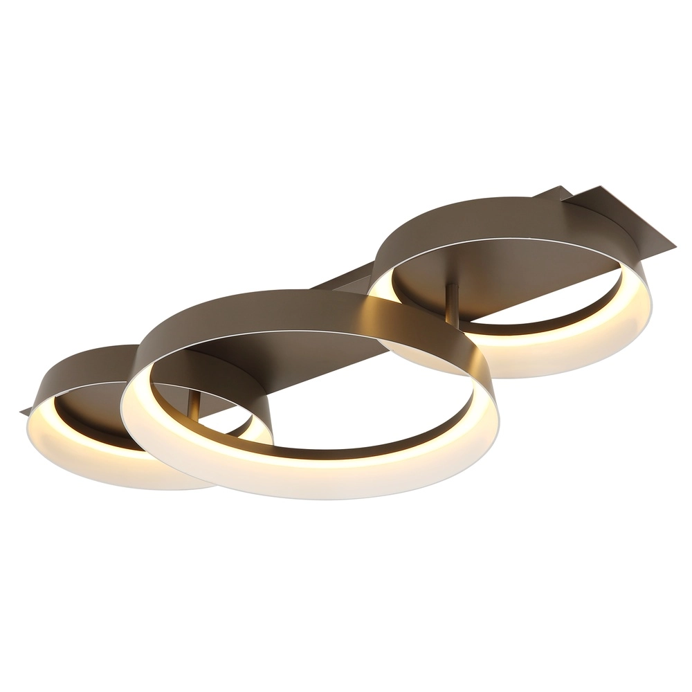 Sleek ceiling lamp Syrakus coffee brown 3 rings