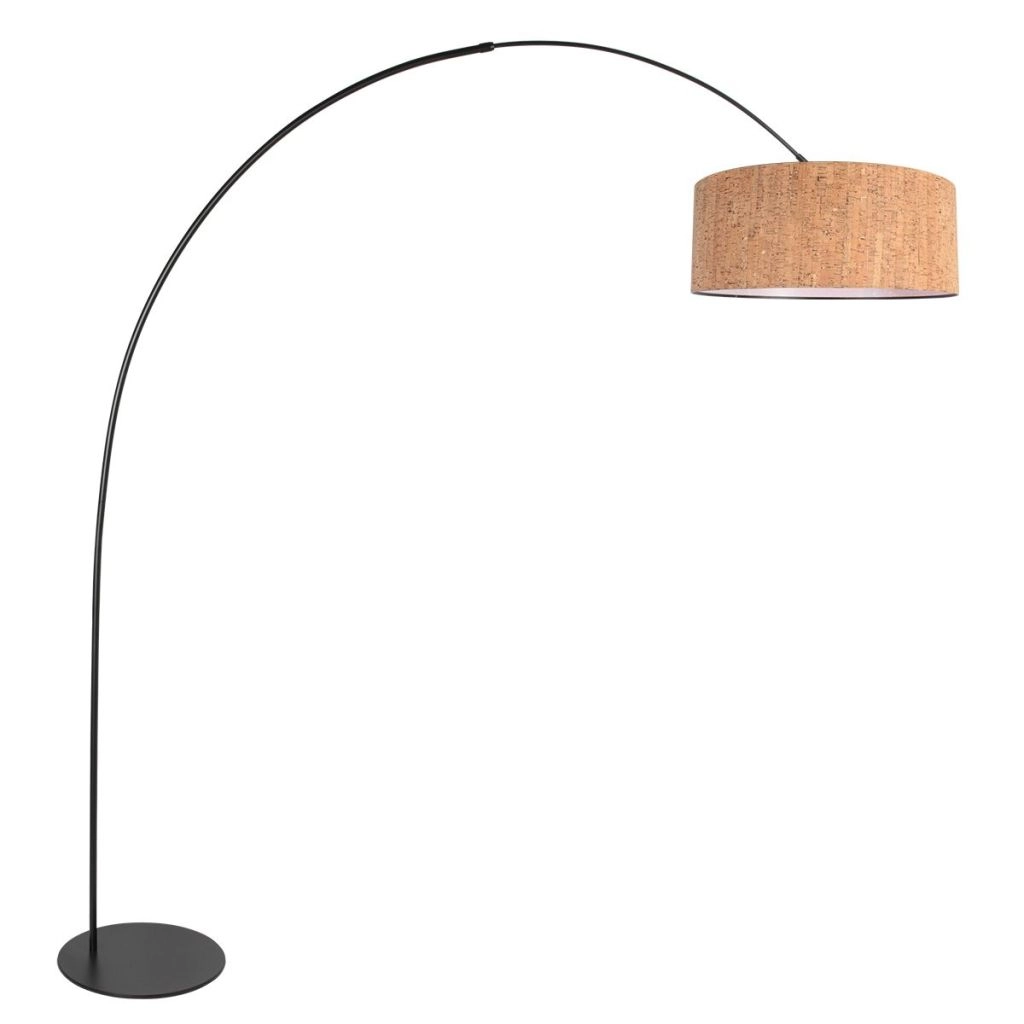 Black arc lamp Curve with cork cap Ø50cm