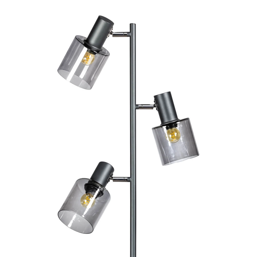 Glass floor lamp Sledge Glass 3-light black with smoke glass ETH 8720195302896