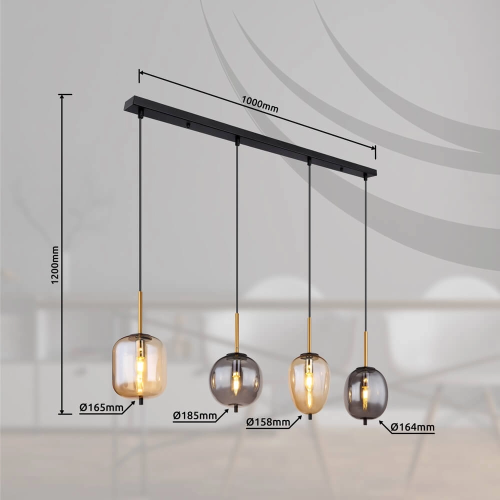 Pendant lamp Blacky Amber and smoke glass 4-lights Globo 9007371431717