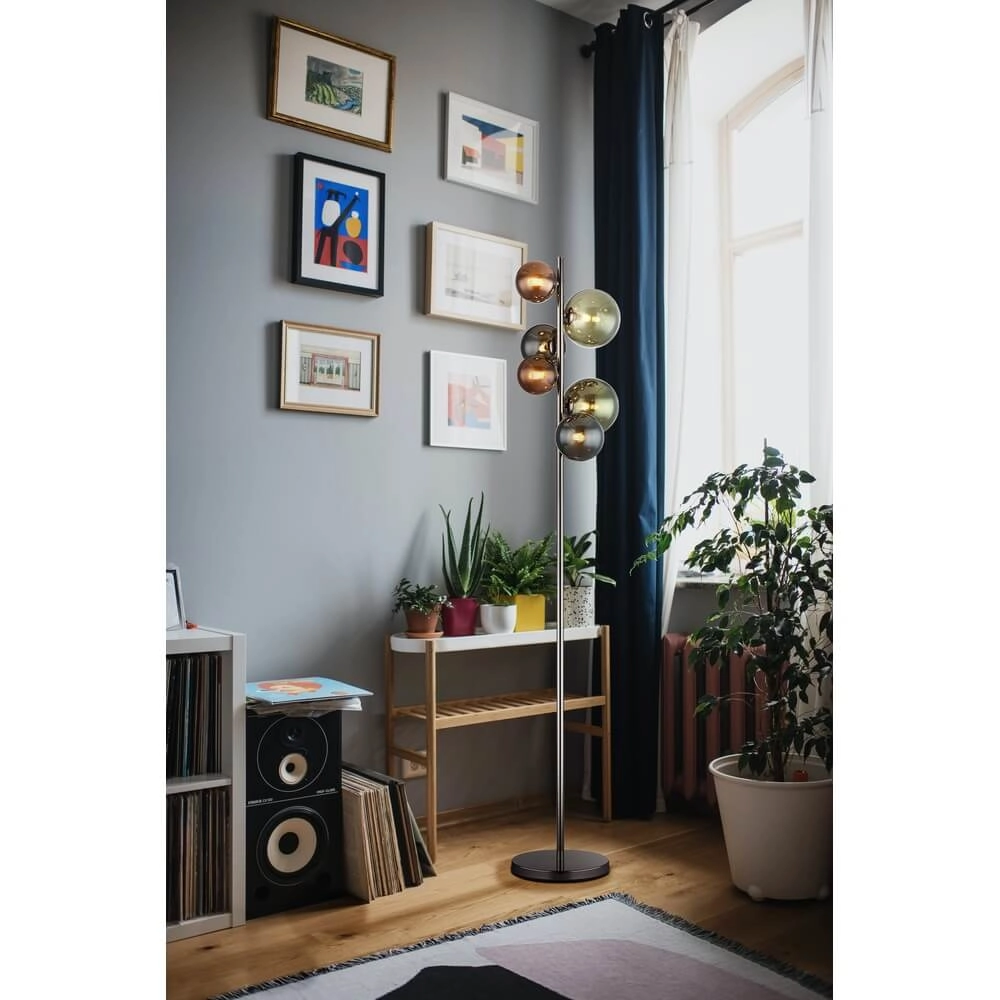 Black floor lamp Riha Coloured glass 6-lights Globo 9007371450114