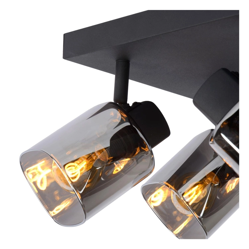 Ceiling lamp Alion 4-light black with smoke glass Lucide 5411212177018
