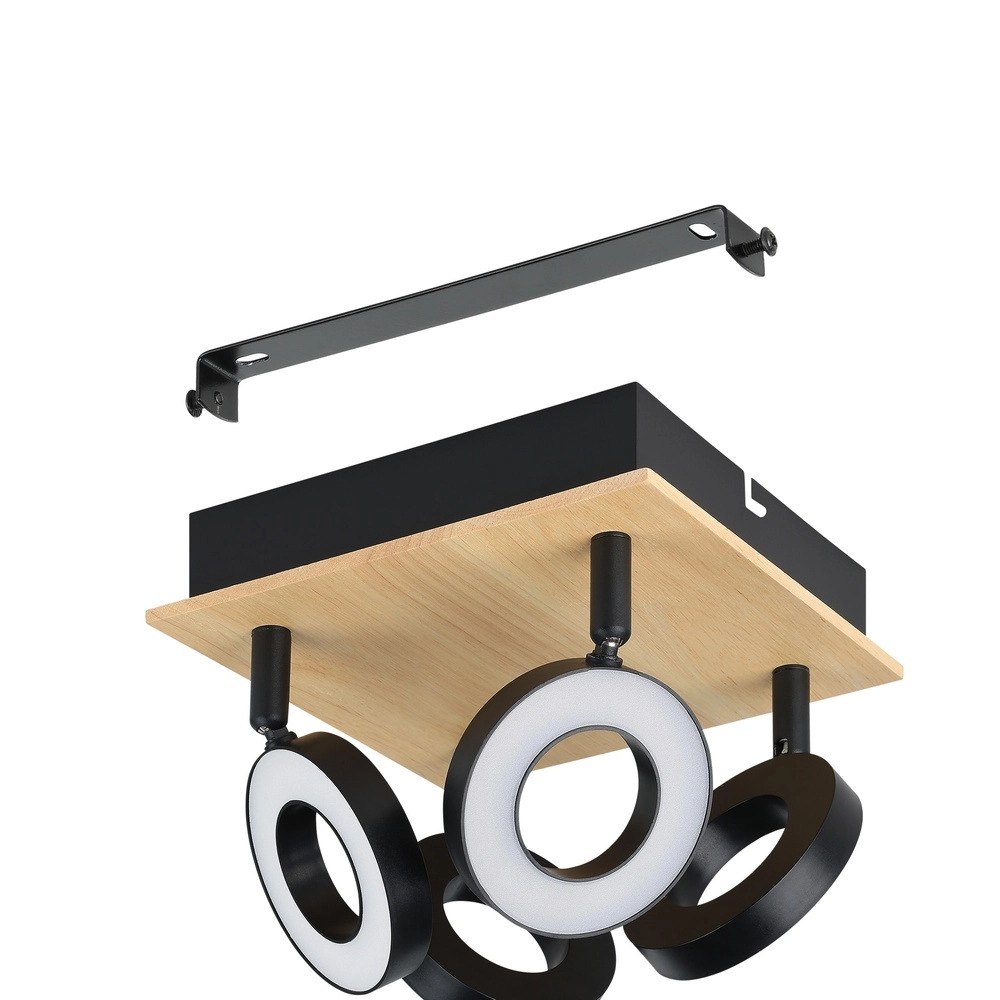 Led ceiling light Rielves 4-light with wood Eglo 9008606313730