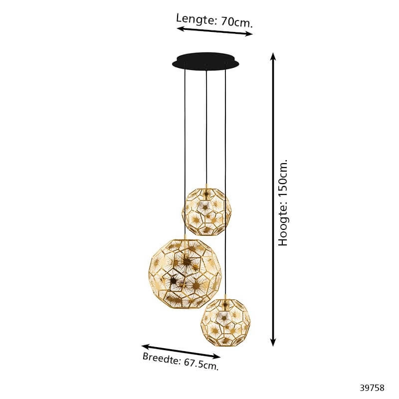 Gold hanging lamp Skoura loft - 3-light Stars of Light 9002759397586