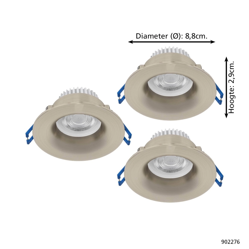 Set of 3 recessed spotlights Salabate nickel Ø 8.8cm IP65 Eglo 9008606358908