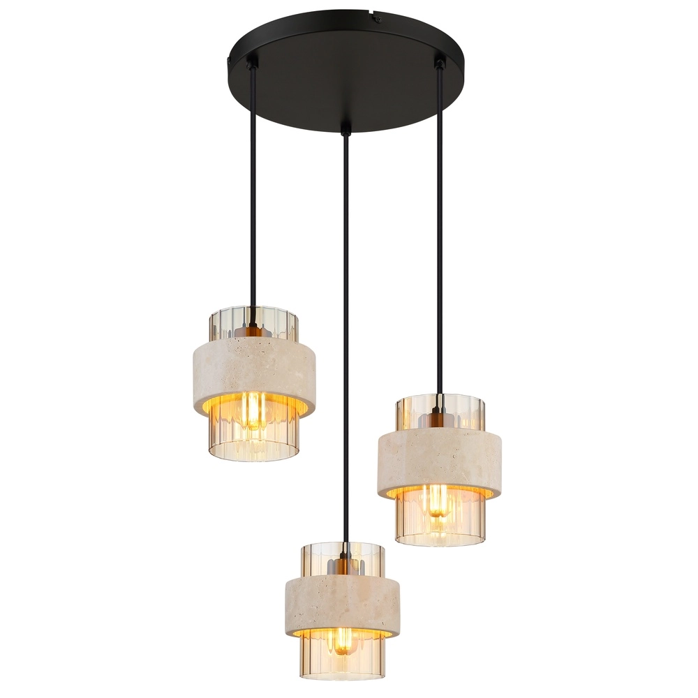 3-light pendant lamp Daren black with marble