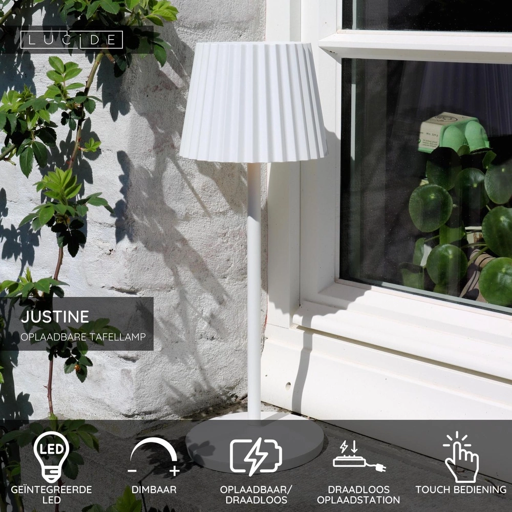 Rechargeable table lamp Justine white with charging station Lucide 5411212272188