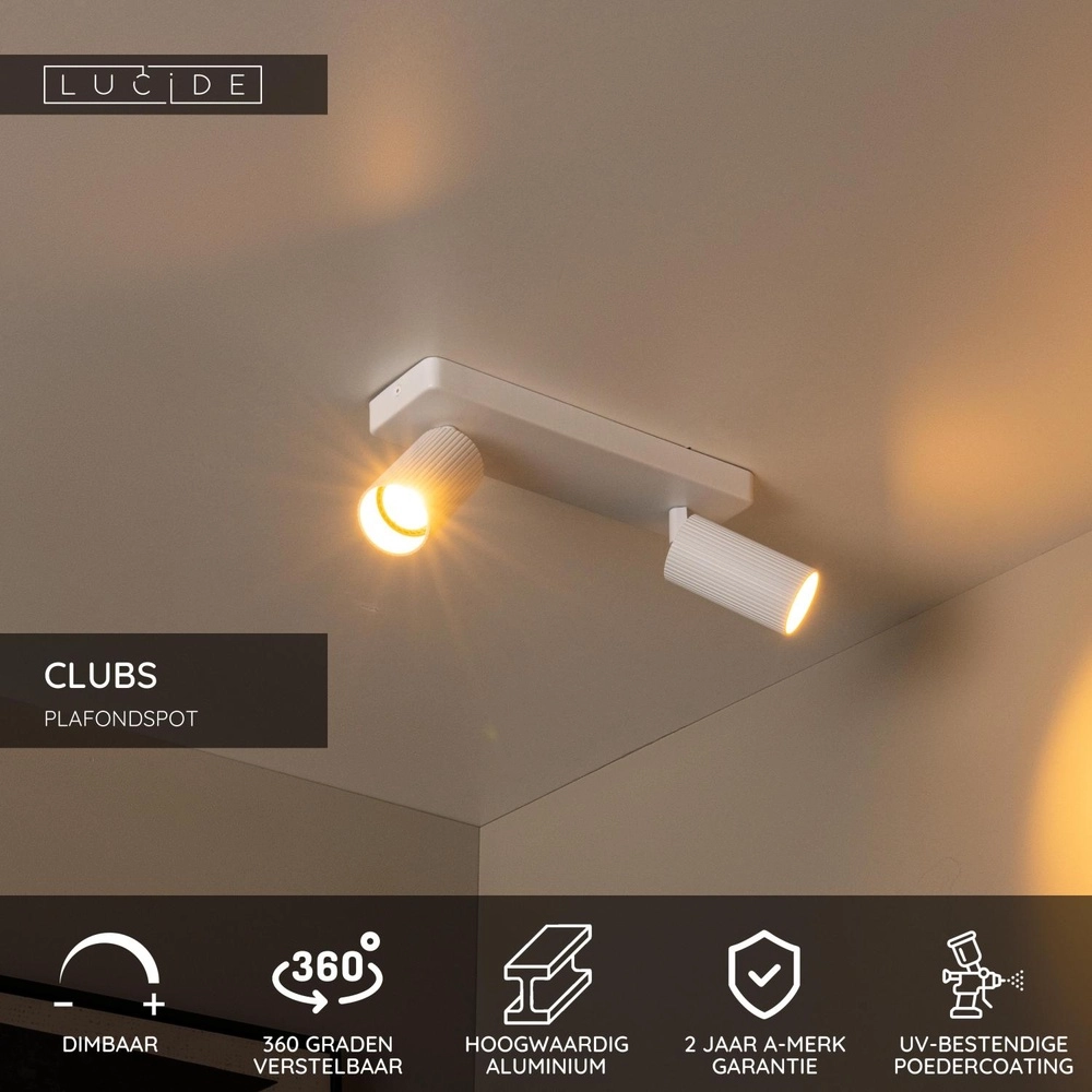 Surface-mounted ceiling spot Clubs 2-light white Lucide 5411212093516