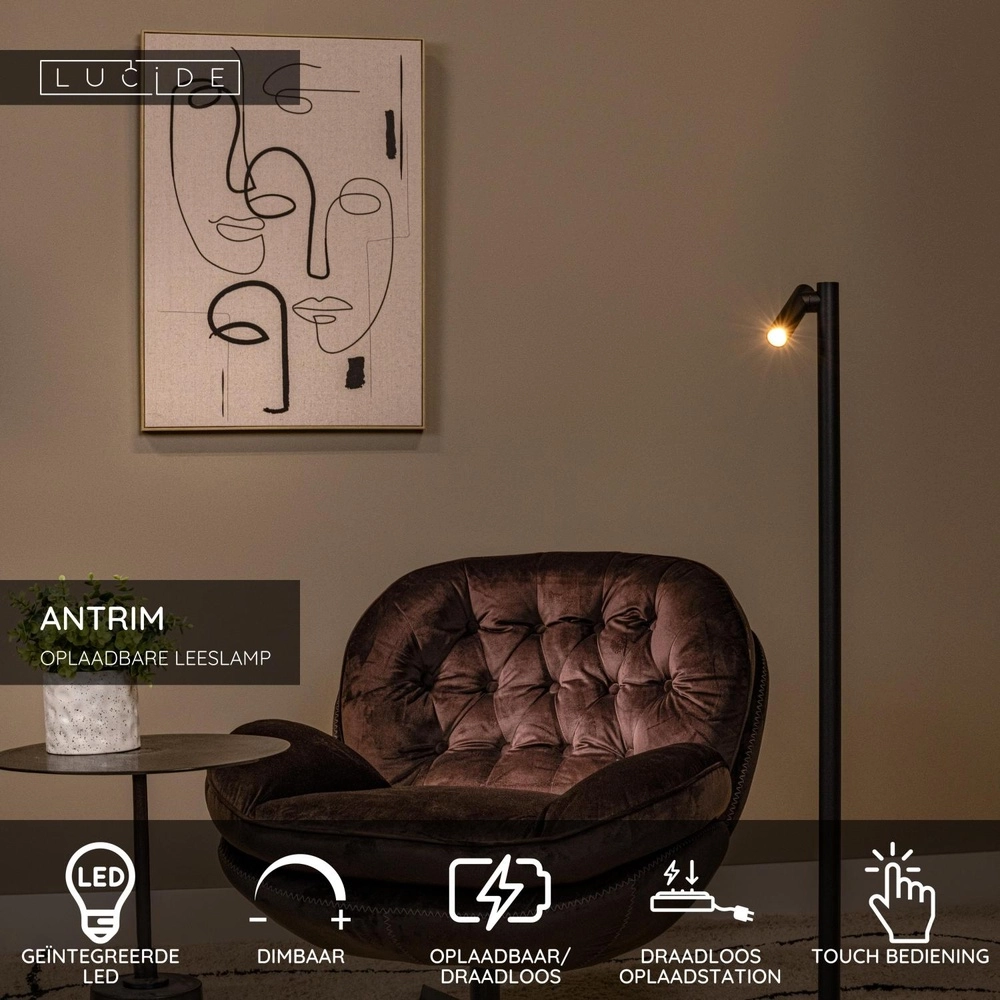 Rechargeable reading lamp Antrim black IP54 Lucide 5411212272256