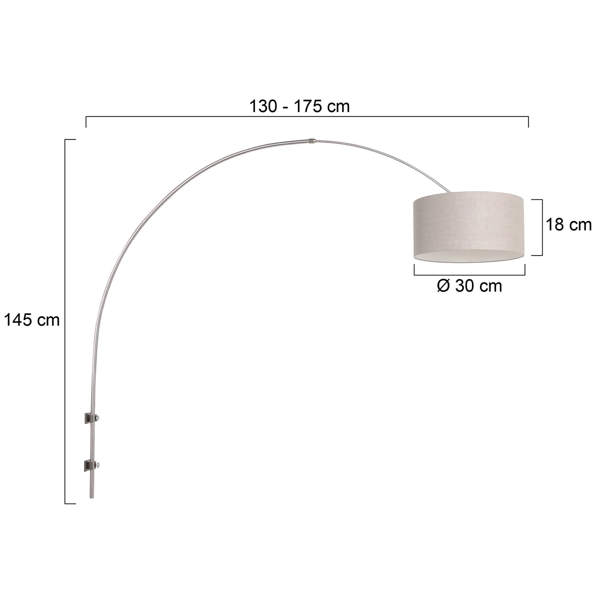 Wall Arc Lamp Sparkled Stainless steel with taupe shade Steinhauer 8712746146134