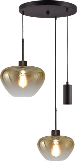 3-light pendant lamp Genua black with 1x gold glass Ø 24cm - 1x Ø 29cm and 1 pendant