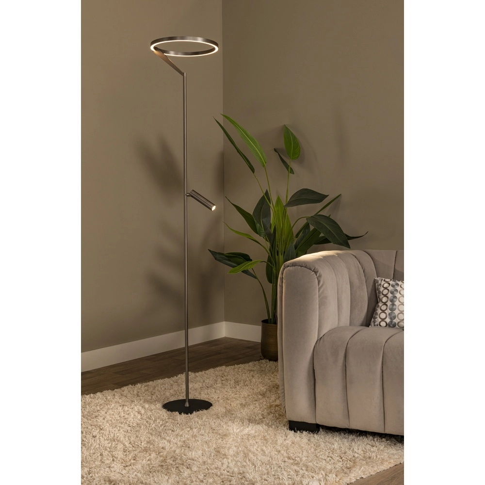 Sleek floor lamp with reading lamp Applause Brushed Metal - LED Premium by Lucide 5411212221865