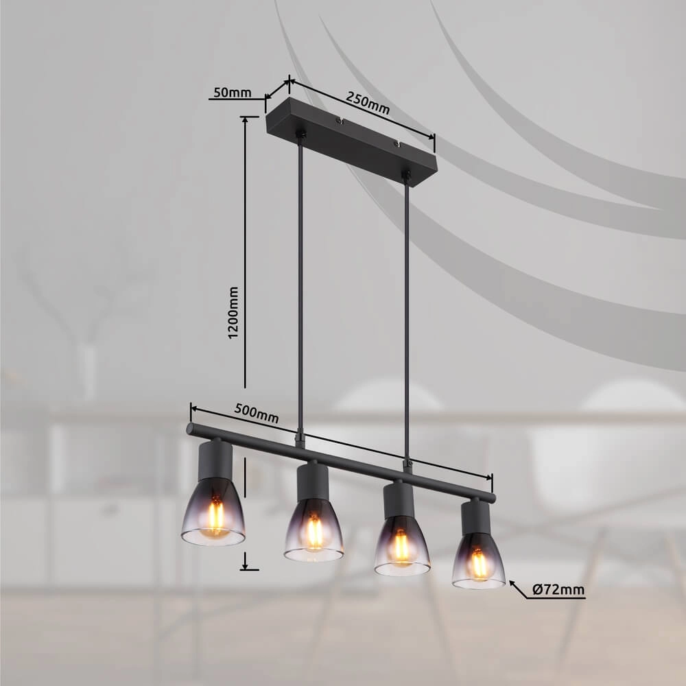 Black pendant lamp Satella 4-light Globo 9007371446933