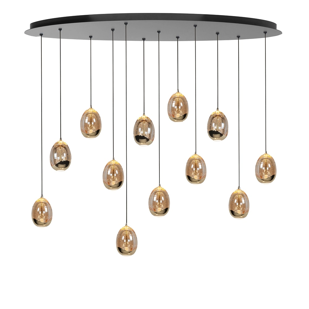 Pendant lamp Golden Egg Black 12-light oval