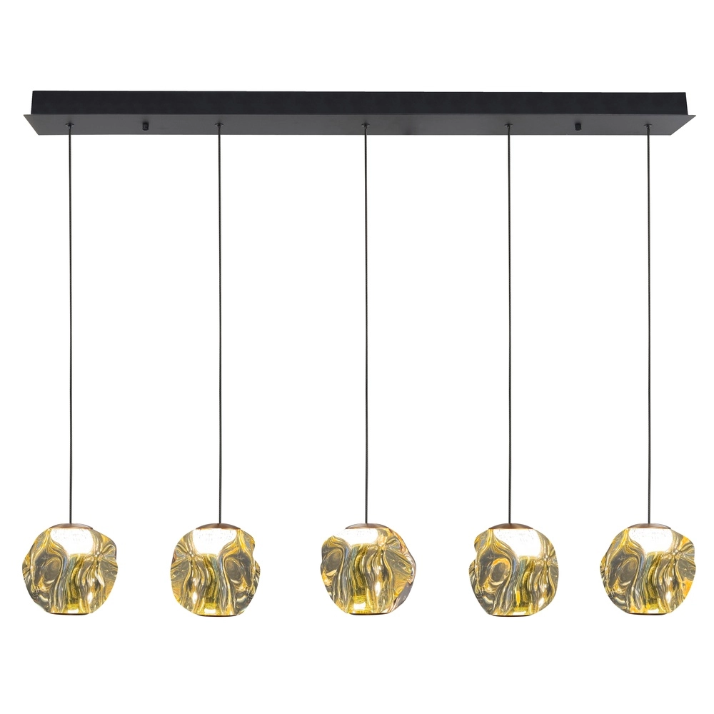Pendant lamp Melina Black with amber glass straight