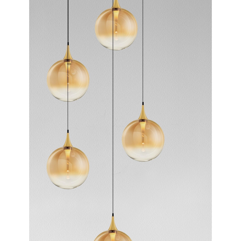 Pendant lamp Orenda round 5-light amber glass