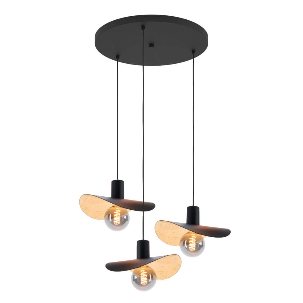 Black hanging lamp Saceda with gold 3-lights