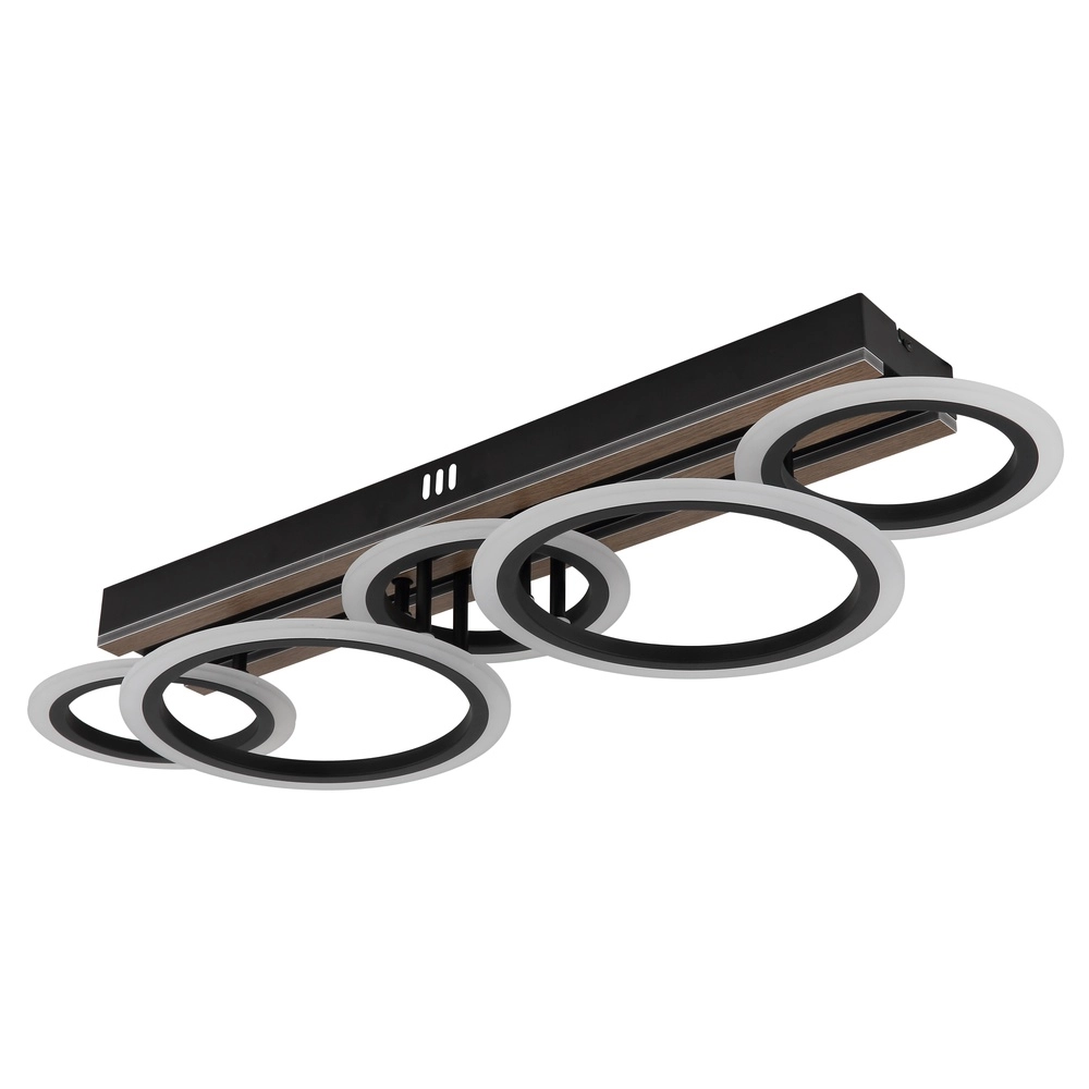 Ceiling lamp Blevins Black with wood 5 rings Globo 9007371578160