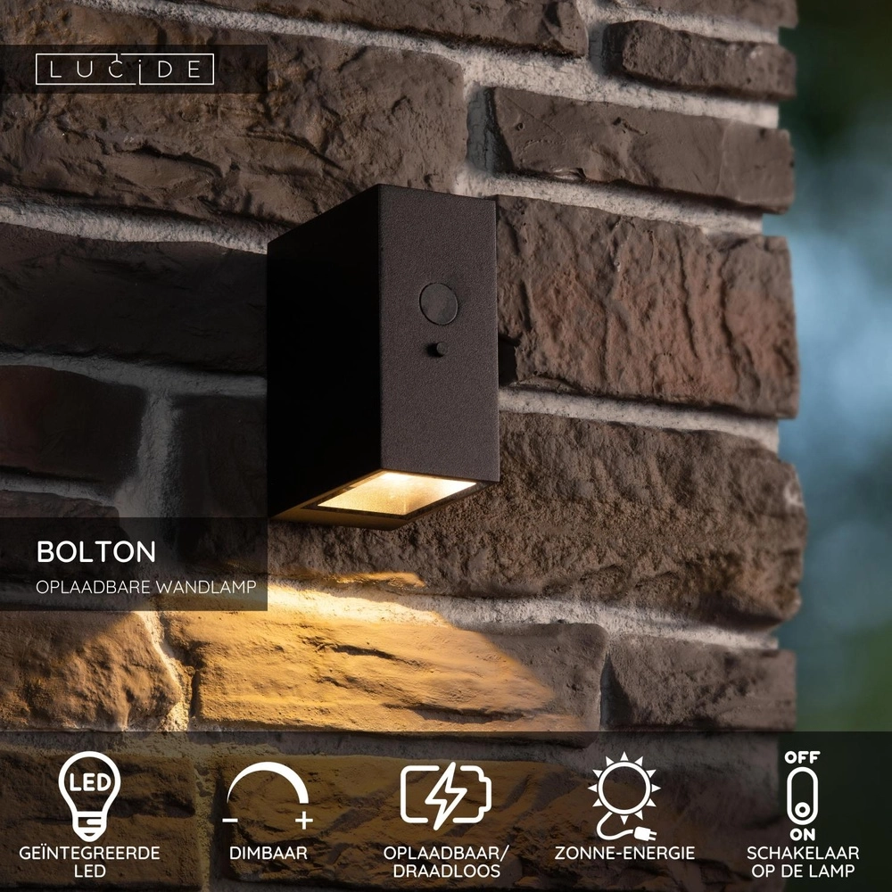 Solar wall lamp Bolton IP54 - 3000K black Lucide 5411212152091
