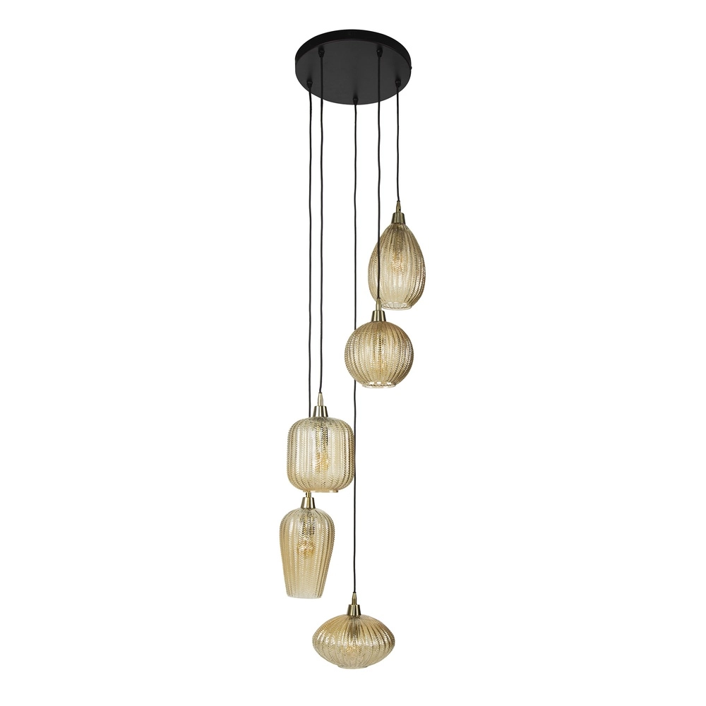 Dining room pendant lamp V-Shape 5-light - ribbed glass Lyora 8716803511156