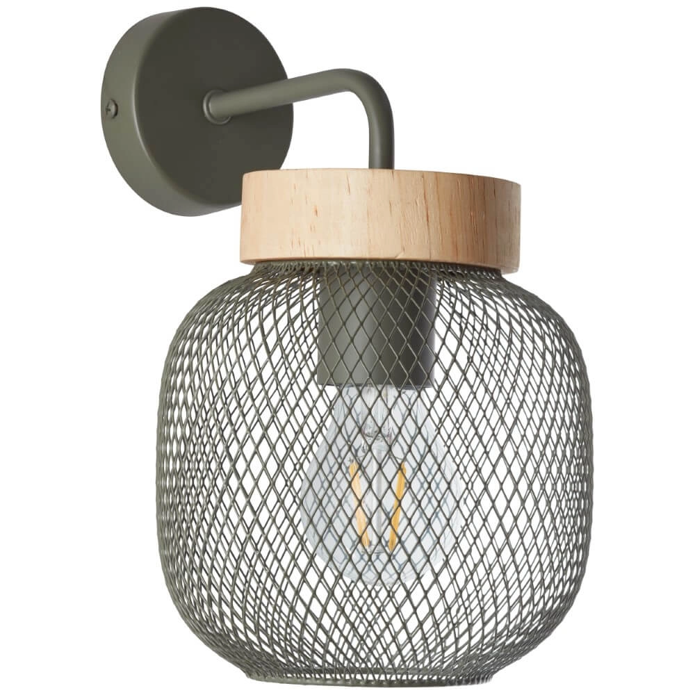 Wall lamp Giada Green with wood Brilliant 4004353354151
