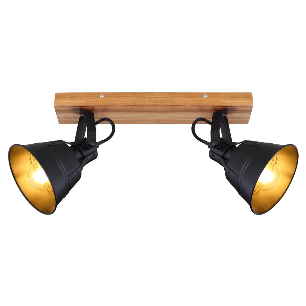 Country ceiling lamp Günther 2-light black with wood Globo 9007371401734