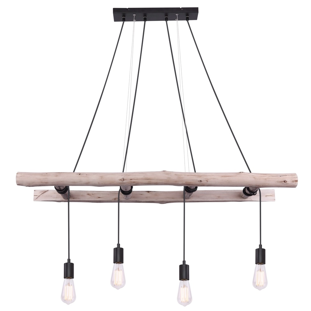 4-light pendant lamp Irmgard wood 190cm Globo 9007371398577