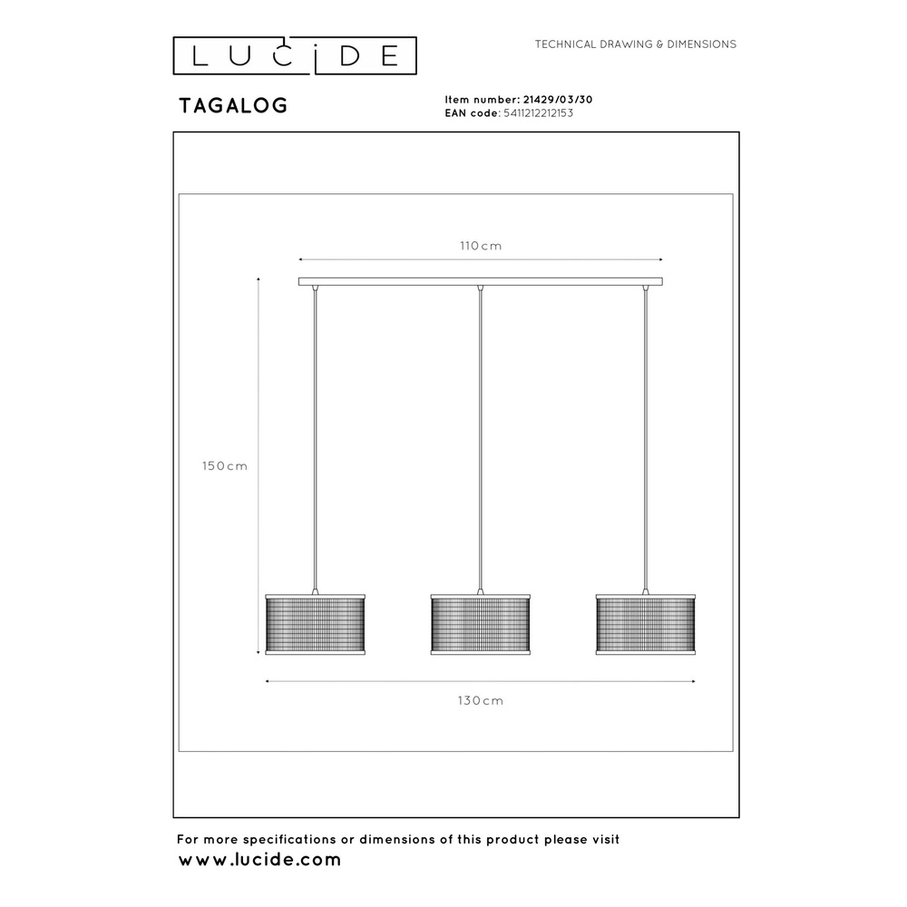 Pendant lamp Tagalog 3-light black Lucide 5411212212153