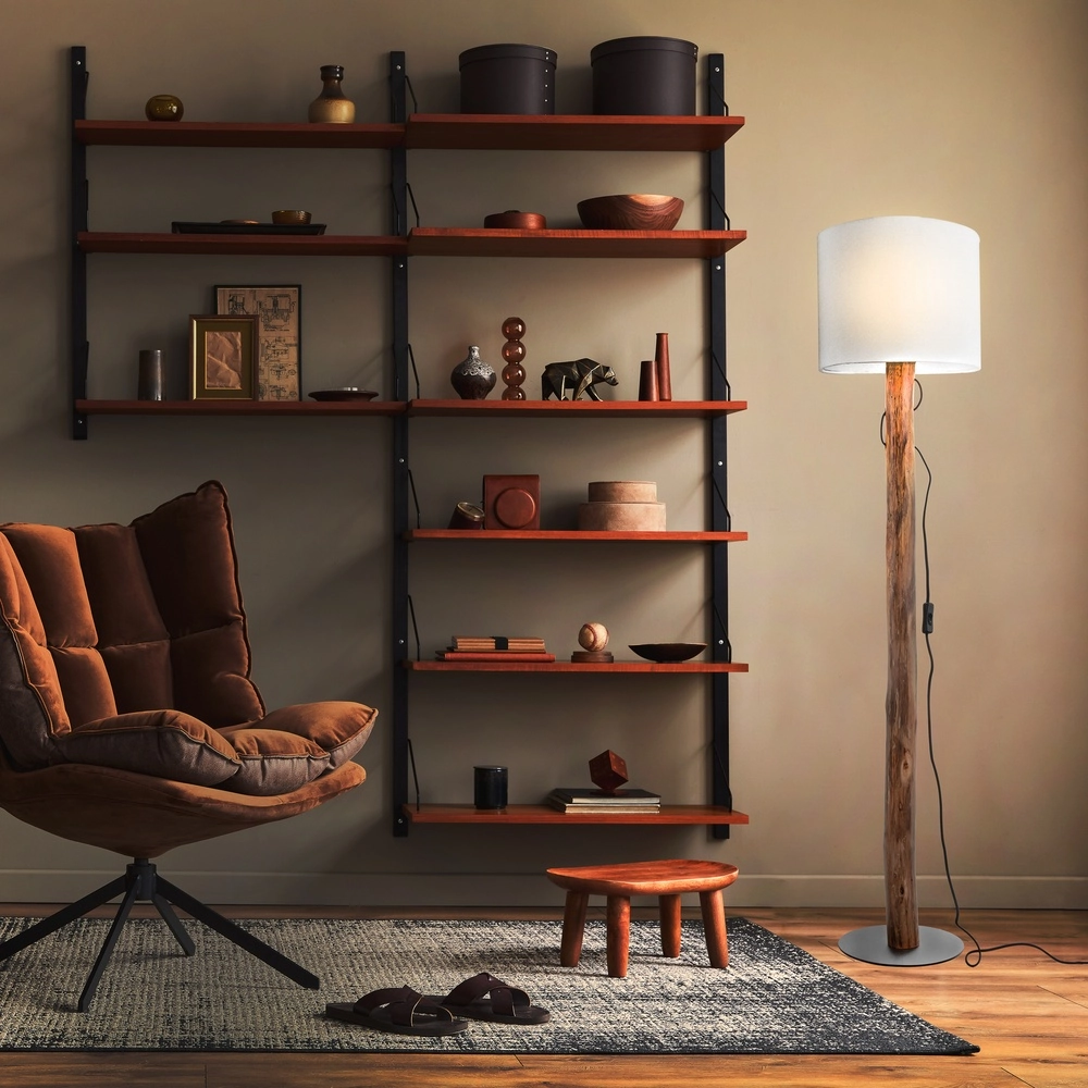 Wooden floor lamp Norin with white hood Globo 9007371487578