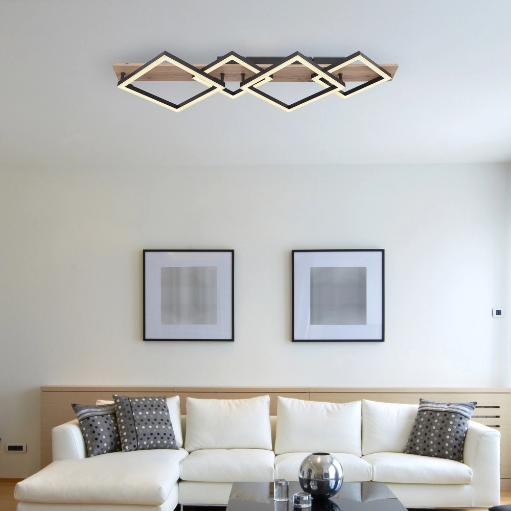 Ceiling lamp Beatrix 82cm squares black with wood Globo 9007371448395