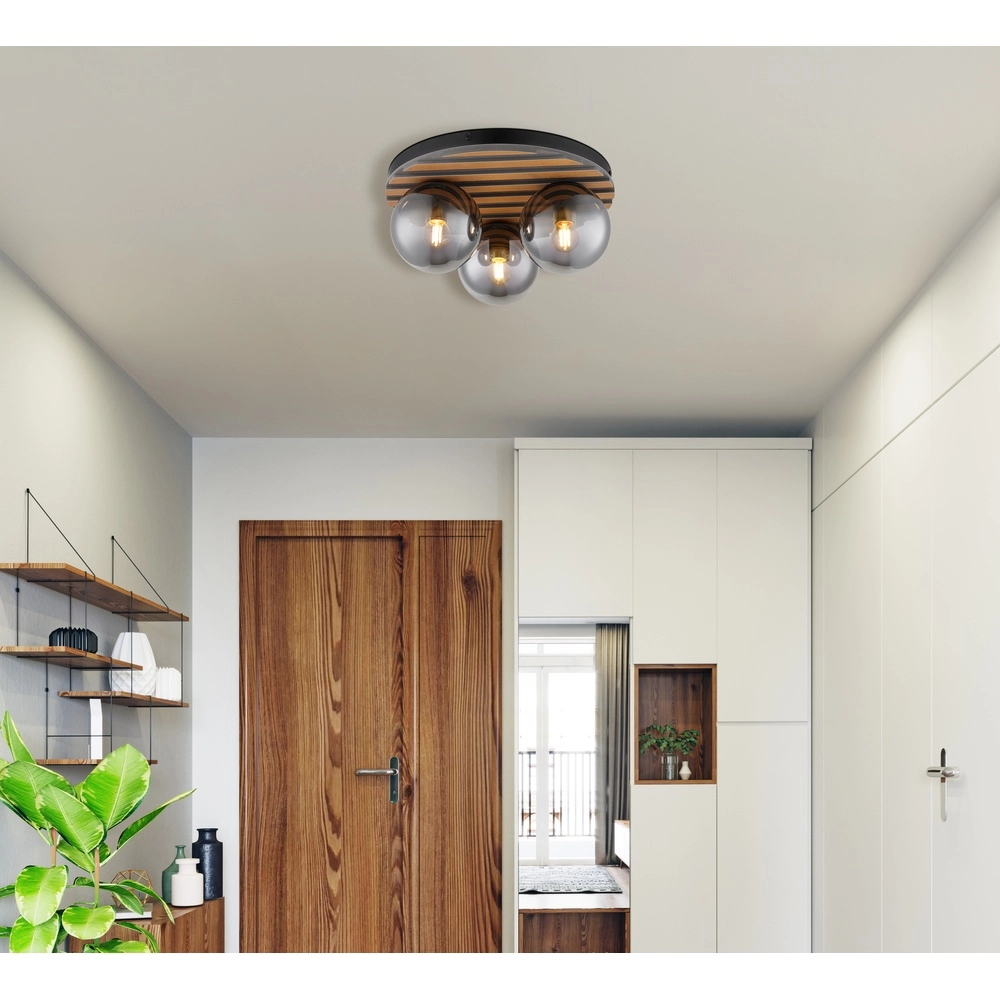 Ceiling lamp Parsons 3-light black with wood Globo 9007371580002